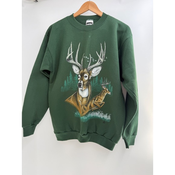 Tultex Other - Vintage 90s Tultex Deer Graphic Crewneck Sweatshirt Large USA Green Buck Nature